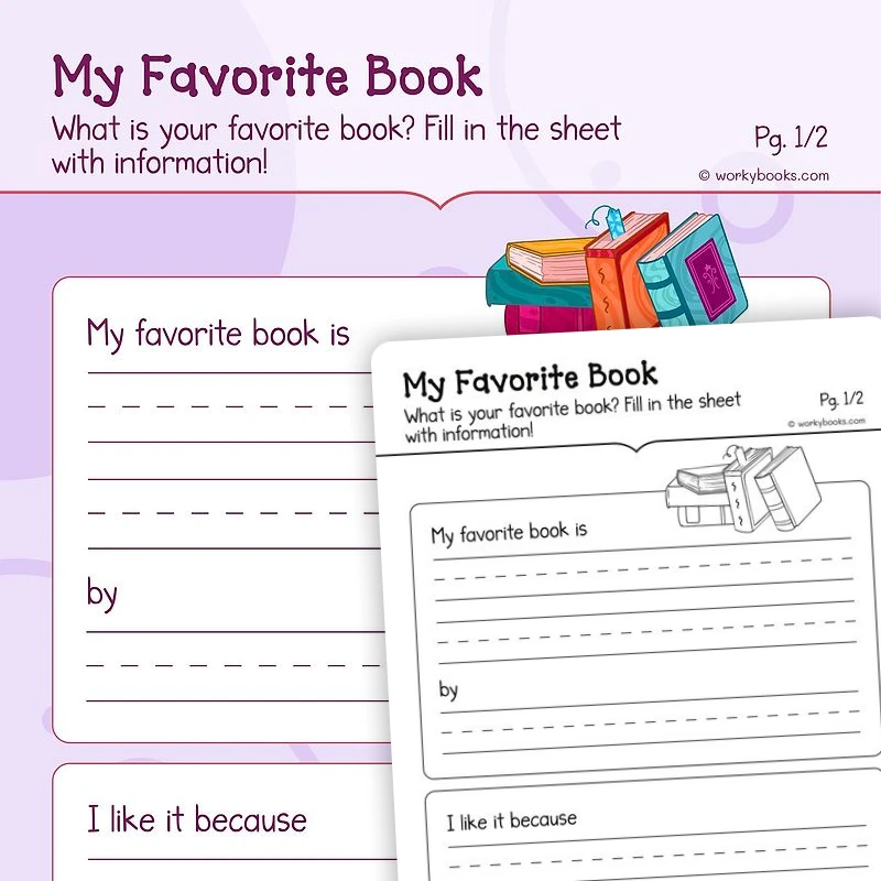 Opinion Writing on My Favorite Book — ela worksheet for Grade K, page 1 of 3