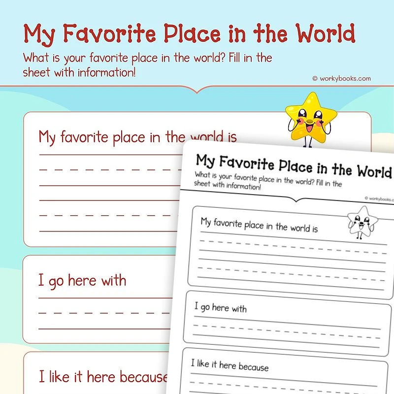 Opinion Writing on My Favorite Place in the World — ela worksheet for Grade K, page 1 of 3