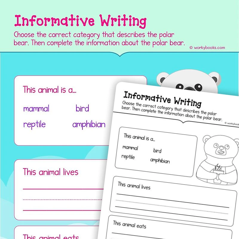 Informative Writing on Polar Bear — ela worksheet for Grade K, page 1 of 3