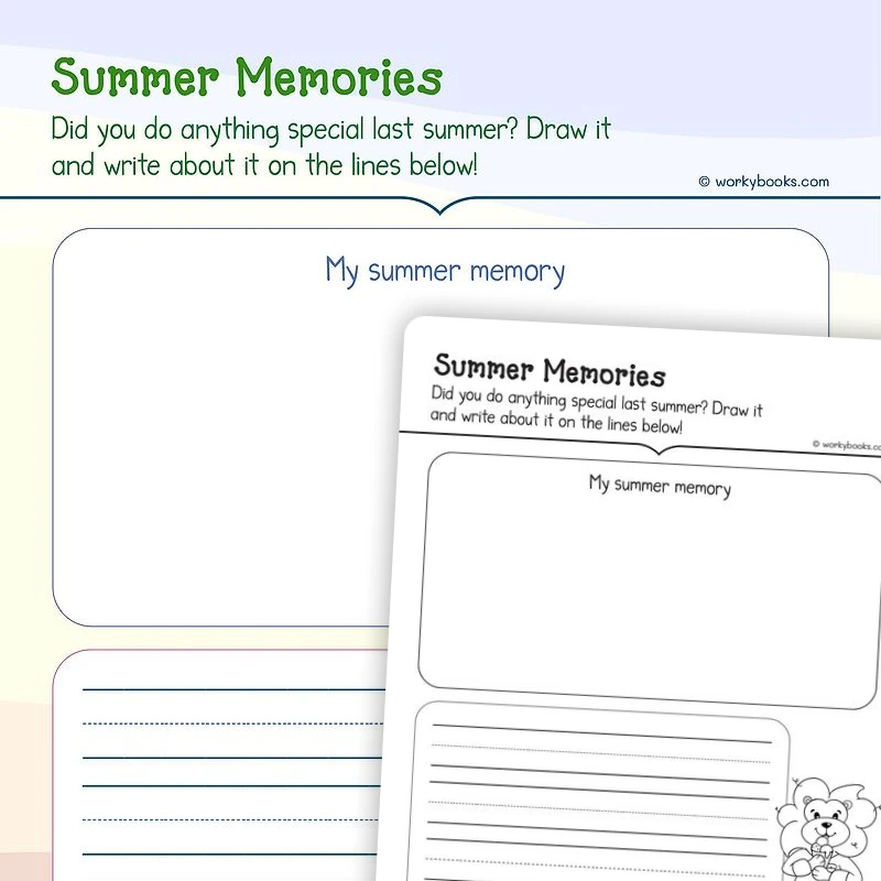 Writing About Summer Memories for Narrative Writing — ela worksheet for Grade K, page 1 of 3