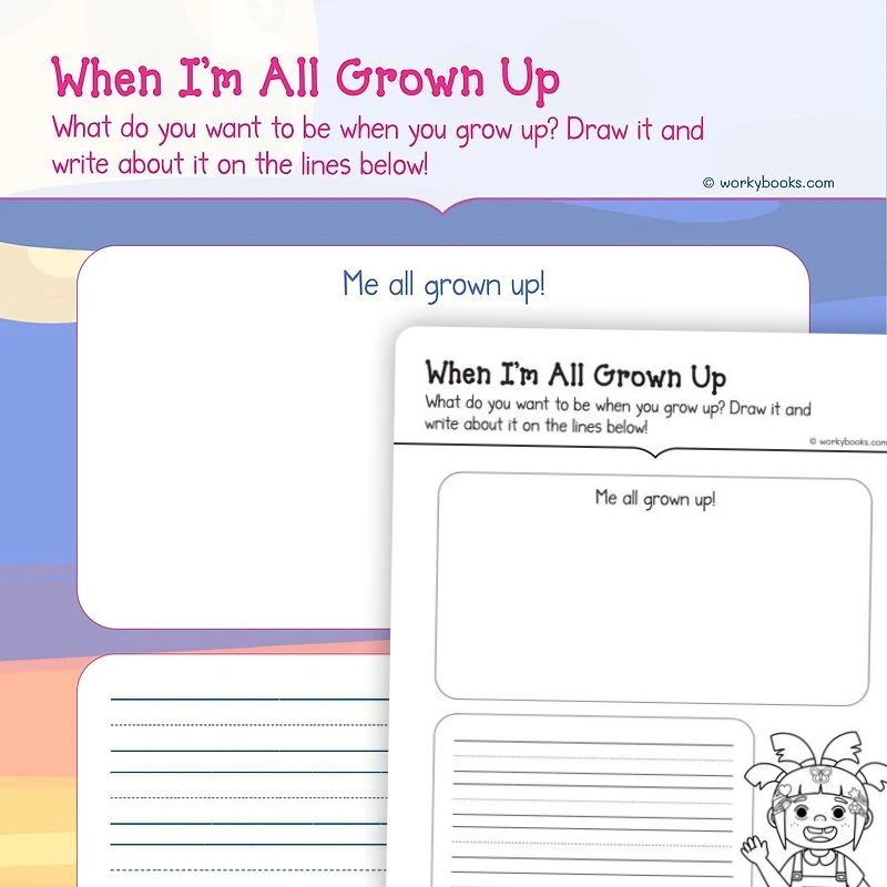 When I'm All Grown Up — ela worksheet for Grade K, page 1 of 3