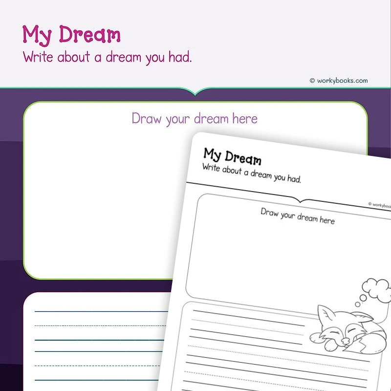 My Dream—Adding Details to Writing — ela worksheet for Grade K, page 1 of 3