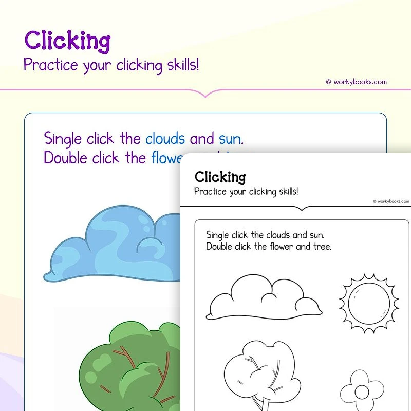 Using Digital Tool—Clicking — ela worksheet for Grade K, page 1 of 3