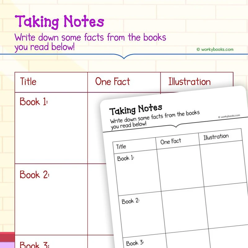 Taking Notes — ela worksheet for Grade K, page 1 of 3