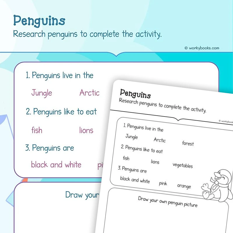 Penguin Research — ela worksheet for Grade K, page 1 of 3