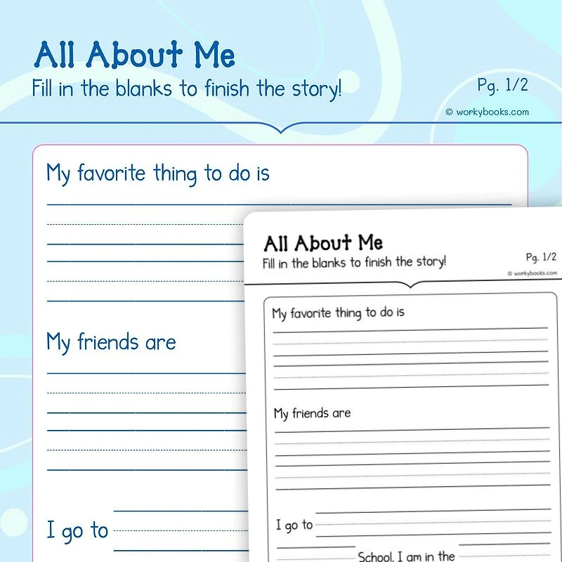 All About Me — ela worksheet for Grade K, page 1 of 3