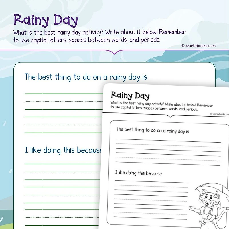 Rainy Day — ela worksheet for Grade K, page 1 of 3