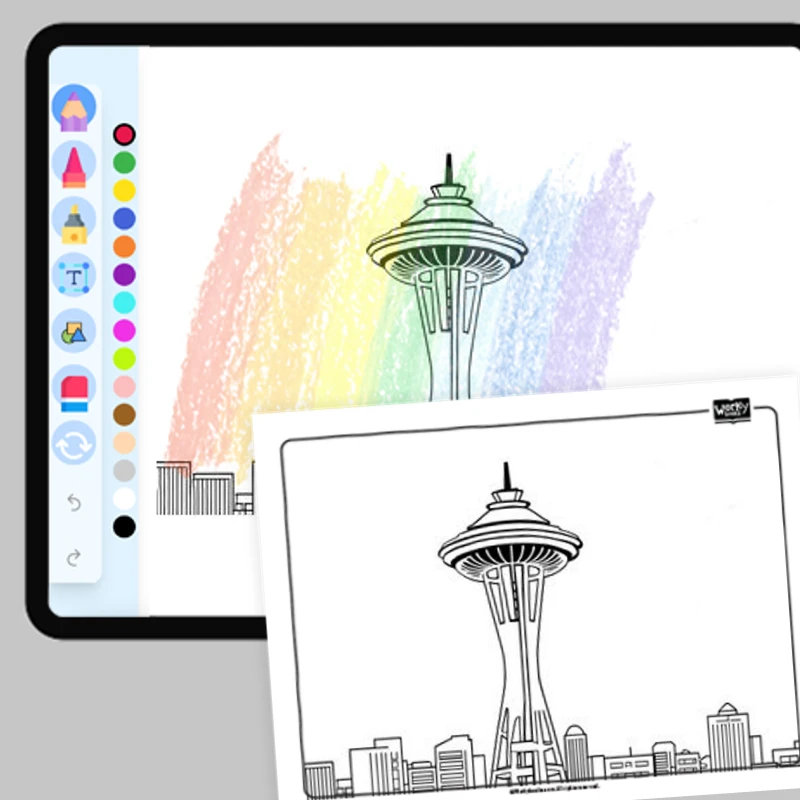 Space Needle — coloring-pages coloring page for Grade 1, Grade 2, Grade 3, Grade 4, Grade 5, page 1 of 1