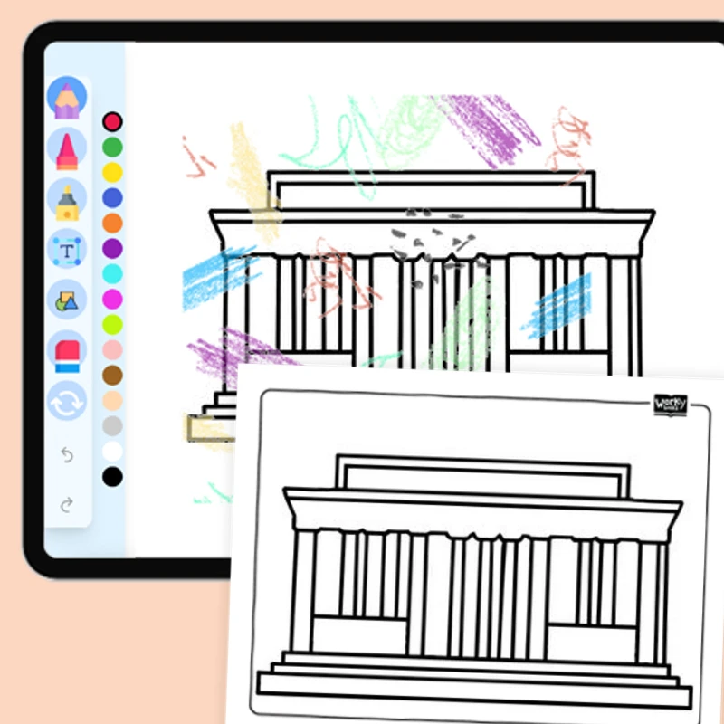 Lincoln Memorial — coloring-pages coloring page for Grade 1, Grade 2, Grade 3, Grade 4, Grade 5, page 1 of 1