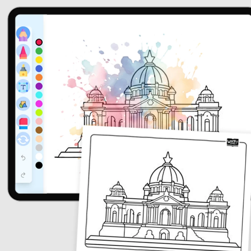 Victoria Memorial, Kolkata — coloring-pages coloring page for Grade 1, Grade 2, Grade 3, Grade 4, Grade 5, page 1 of 1
