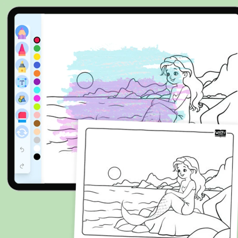 Mermaid watching a sunset — coloring-pages coloring page for Grade 1, Grade 2, Grade 3, Grade 4, Grade 5, page 1 of 1