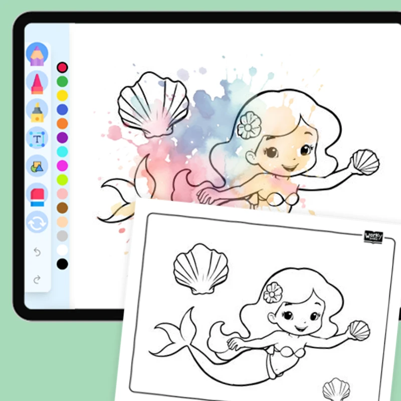Mermaid collecting seashells — coloring-pages coloring page for Grade 1, Grade 2, Grade 3, Grade 4, Grade 5, page 1 of 1