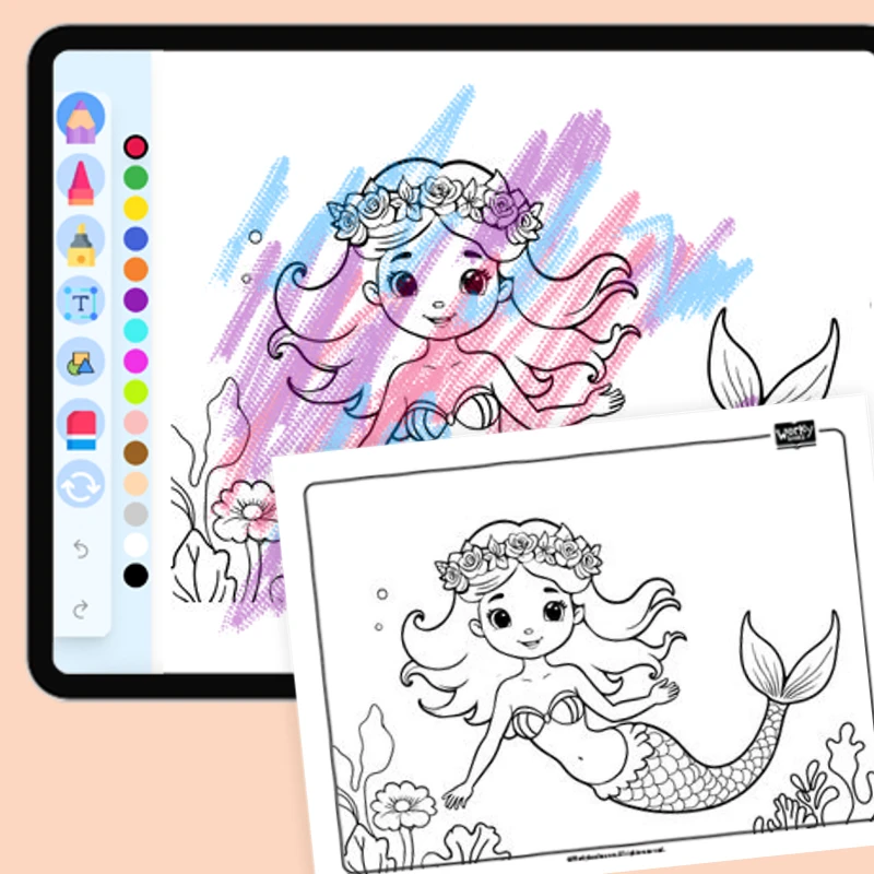 Mermaid wearing a flower crown — coloring-pages coloring page for Grade 1, Grade 2, Grade 3, Grade 4, Grade 5, page 1 of 1