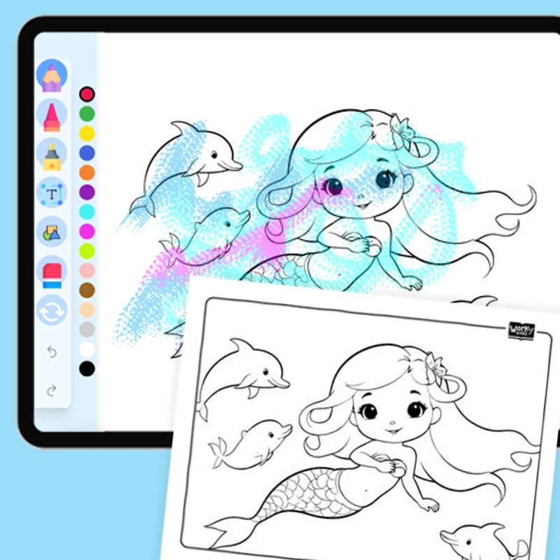 Mermaid and Dolphin Friends — coloring-pages coloring page for Grade 1, Grade 2, Grade 3, Grade 4, Grade 5, page 1 of 1