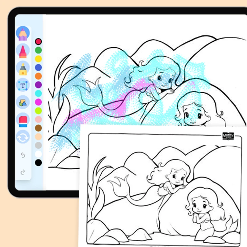 Mermaid playing hide and seek — coloring-pages coloring page for Grade 1, Grade 2, Grade 3, Grade 4, Grade 5, page 1 of 1