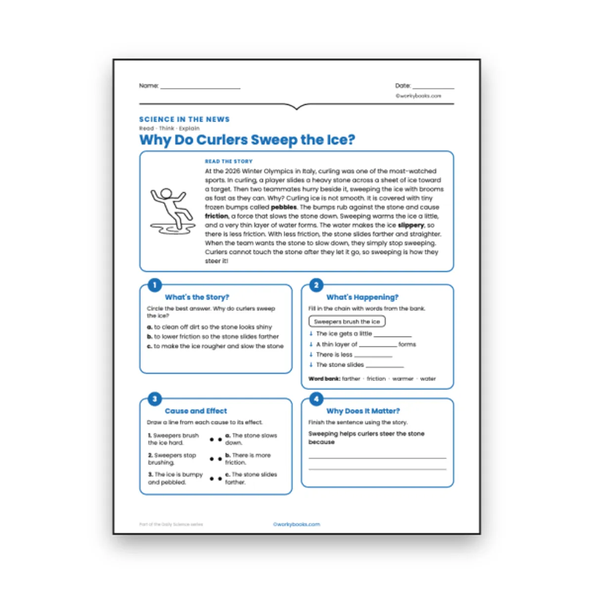 Why Do Curlers Sweep the Ice? — ela worksheet for Grade 3, Grade 4, Grade 5, page 1 of null
