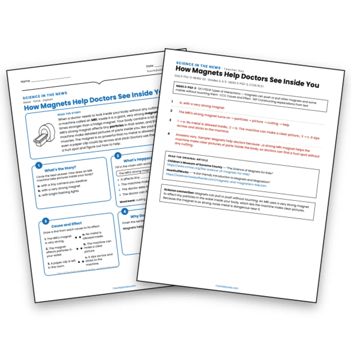 How Magnets Help Doctors See Inside You — ela worksheet for Grade 3, Grade 4, Grade 5, page 1 of null