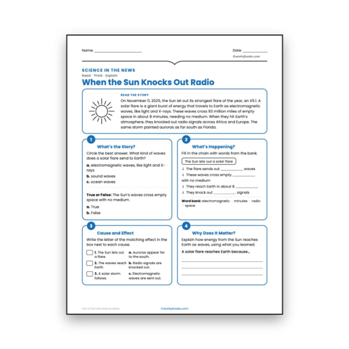 When the Sun Knocks Out Radio — ela worksheet for Grade 6, page 1 of null