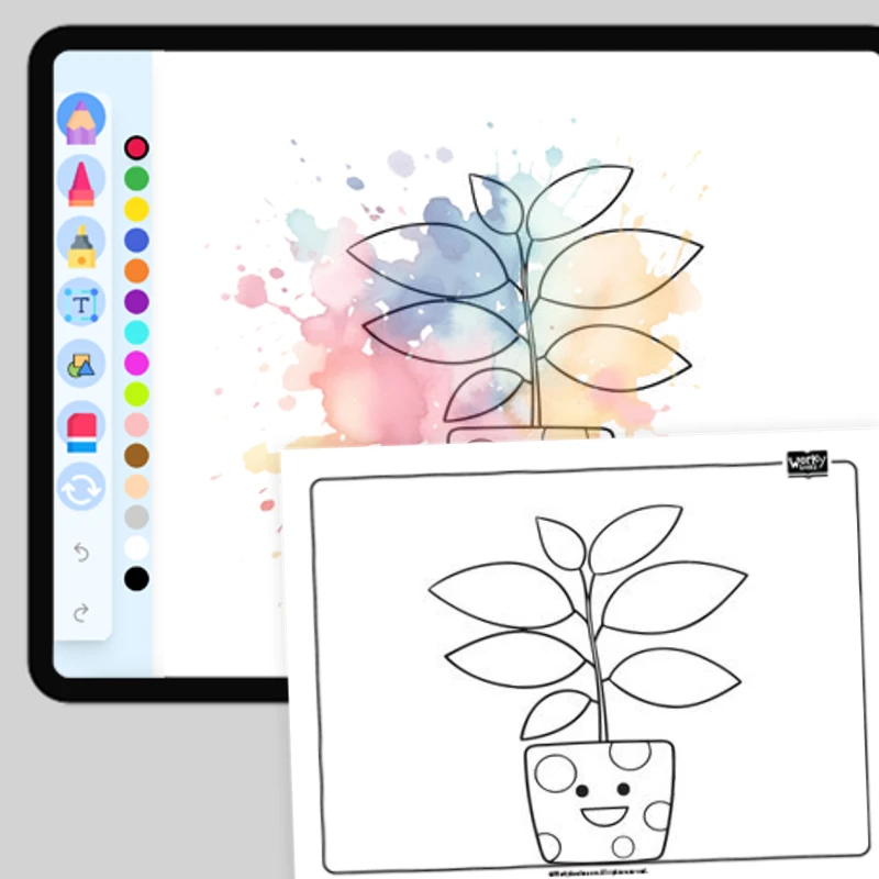 Blue Pot with leaves — coloring-pages coloring page for Grade 1, Grade 2, Grade 3, Grade 4, Grade 5, page 1 of 1