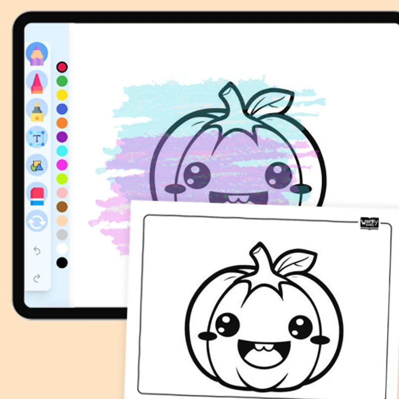 Pumpkin with cute kawaii face — coloring-pages coloring page for Grade 1, Grade 2, Grade 3, Grade 4, Grade 5, page 1 of 1