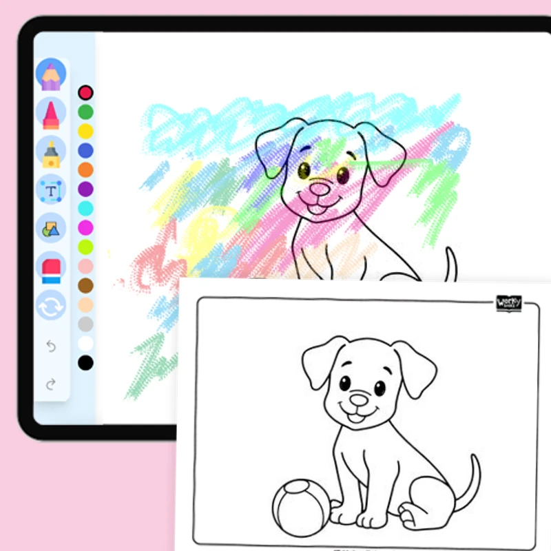 Playful Puppy with Ball — coloring-pages coloring page for Grade 1, Grade 2, Grade 3, Grade 4, Grade 5, page 1 of 1