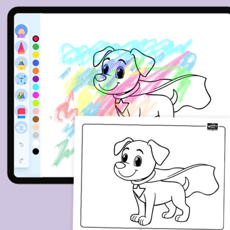 Puppy in a Superhero Cape — coloring-pages coloring page for Grade 1, Grade 2, Grade 3, Grade 4, Grade 5, page 1 of 1