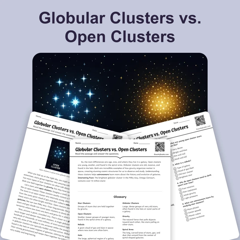 Globular Clusters vs. Open Clusters — science — reading comprehension for Grade 6, page 1 of 4