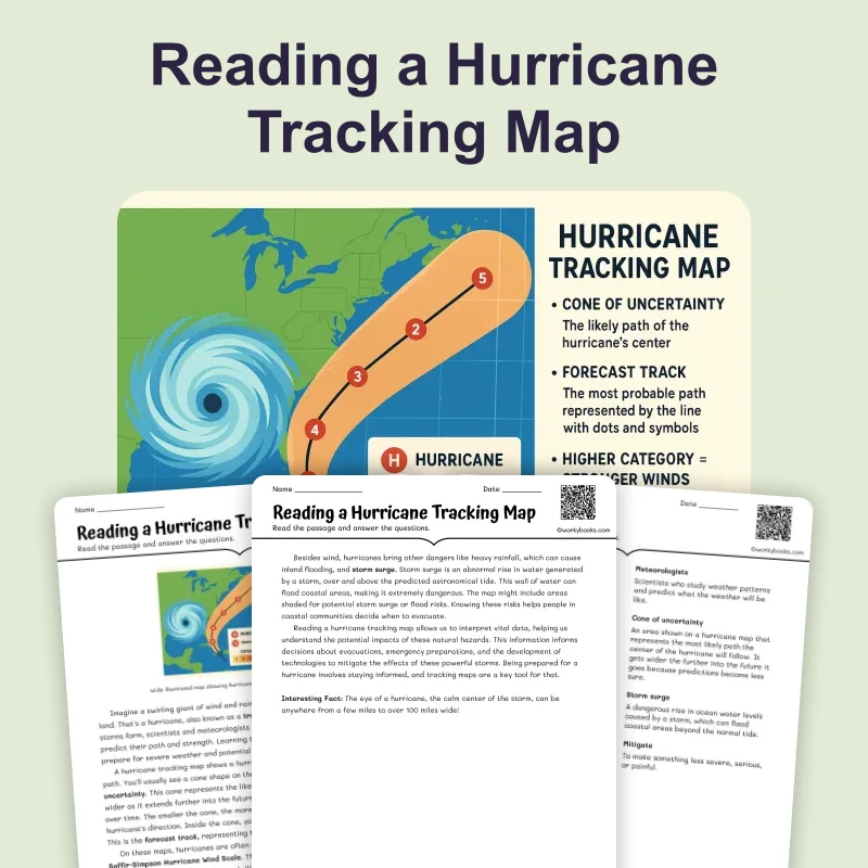 Reading a Hurricane Tracking Map — science — reading comprehension for Grade 6, page 1 of 4