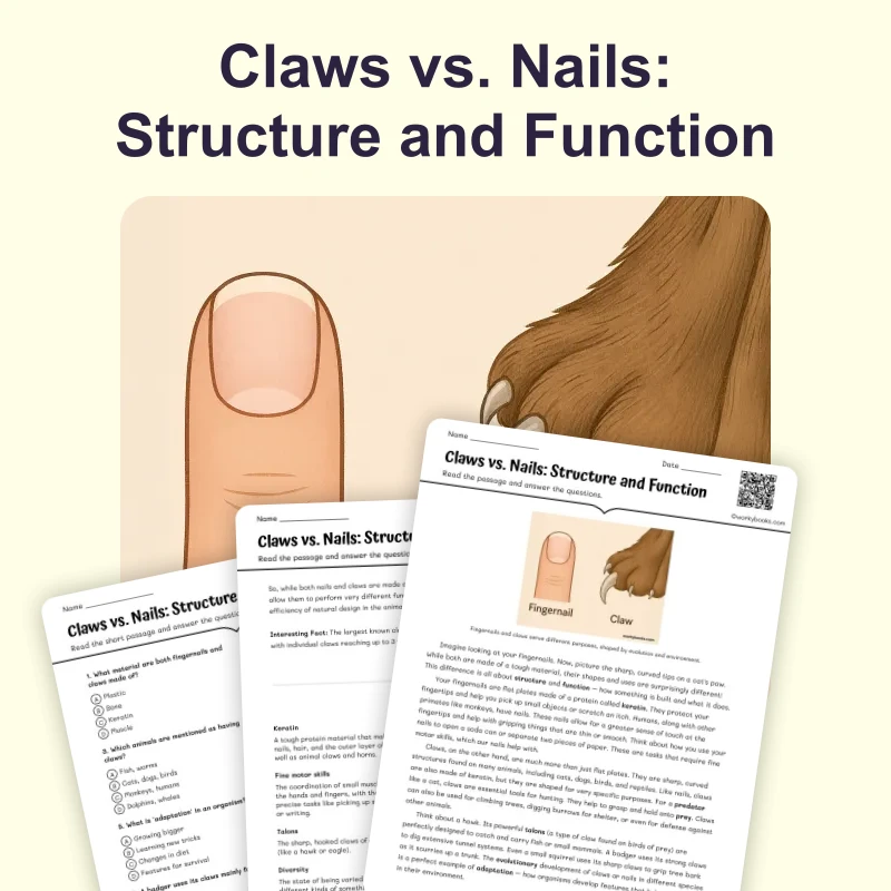 Claws vs. Nails: Structure and Function — science — reading comprehension for Grade 6, page 1 of 4