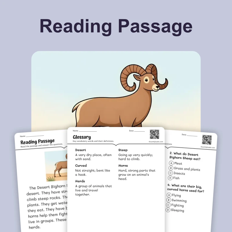 Desert Bighorn Sheep — ela — reading comprehension for Grade 1, Grade 2, Grade 3, page 1 of 4