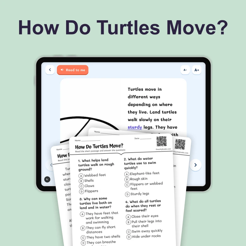How Do Turtles Move? — ela — reading comprehension for Grade 1, Grade 2, Grade 3, page 1 of 4