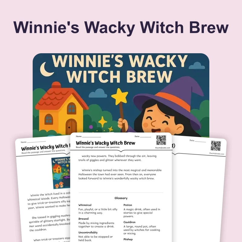 Winnie's Wacky Witch Brew — ela — reading comprehension for Grade 1, Grade 2, page 1 of 4