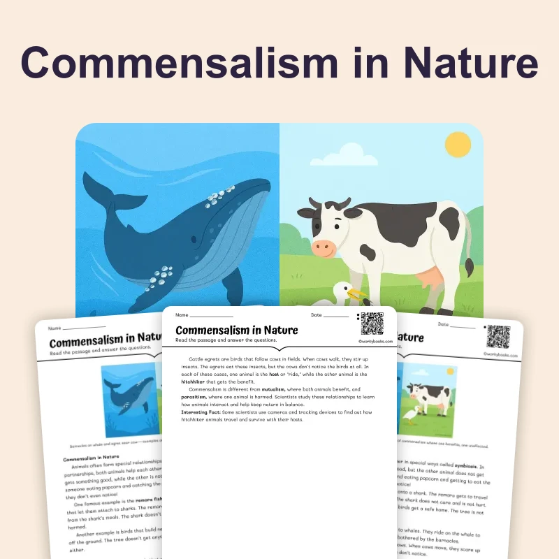 Examples of Commensalism in Nature — science — reading comprehension for Grade 6, page 1 of 4