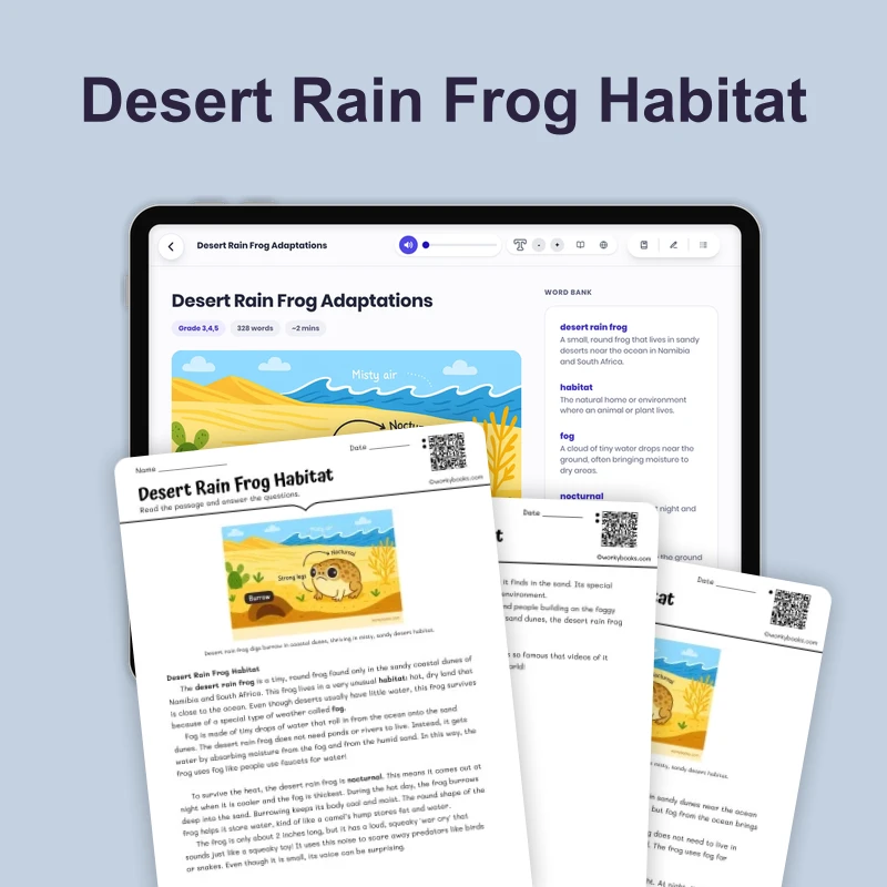 Desert Rain Frog Adaptations — science — reading comprehension for Grade 6, page 1 of 4