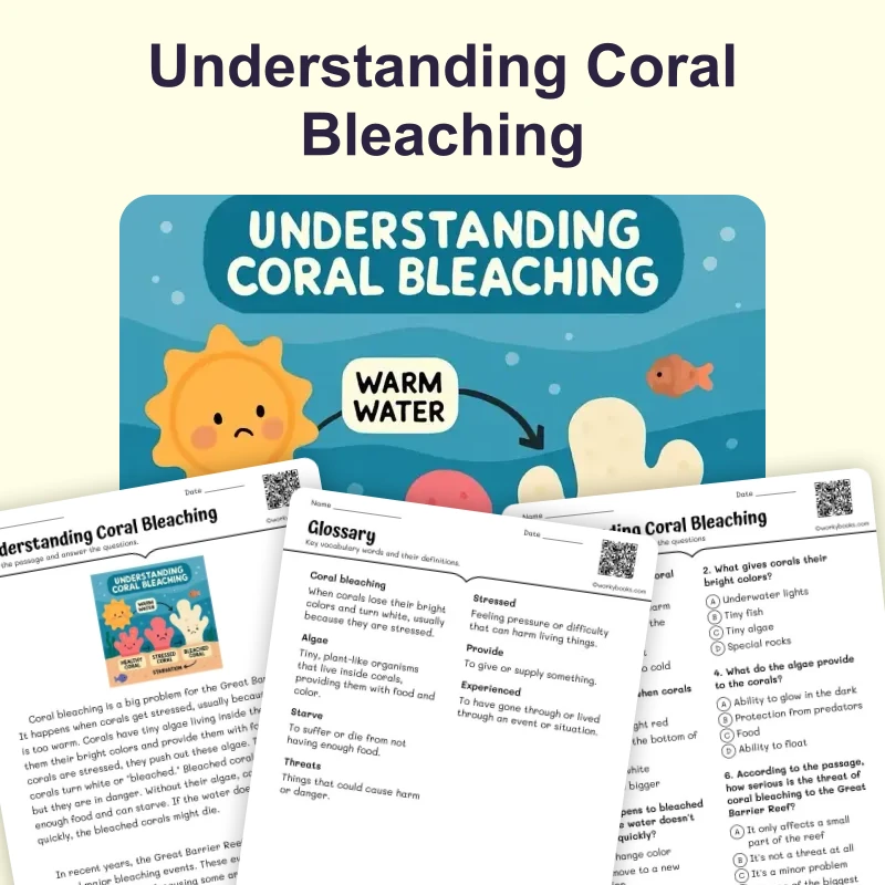 Understanding Coral Bleaching — ela — reading comprehension for Grade 2, Grade 3, Grade 4, page 1 of 4