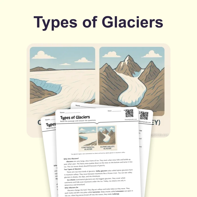Types of Glaciers — science — reading comprehension for Grade 6, page 1 of 4