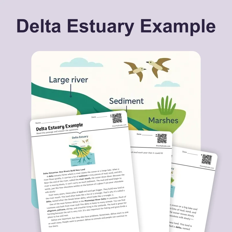 Delta Estuary Example — ela — reading comprehension for Grade 3, Grade 4, Grade 5, Grade 6, Grade 7, Grade 8, page 1 of 4