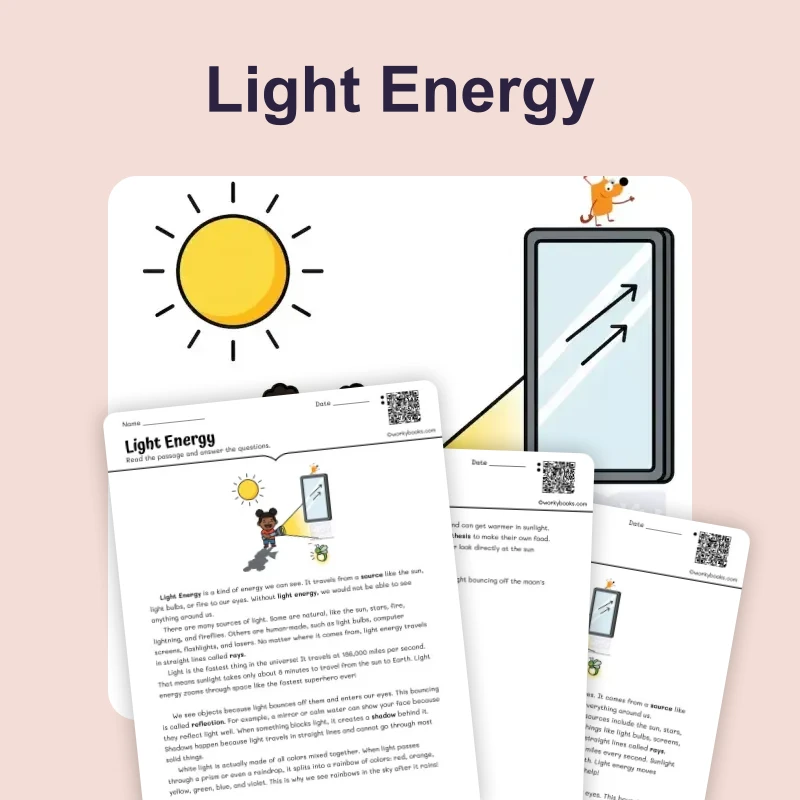 Light Energy — ela — reading comprehension for Grade 3, Grade 4, Grade 5, Grade 6, page 1 of 4