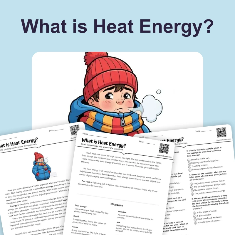 Heat Energy — ela — reading comprehension for Grade 3, Grade 4, Grade 5, Grade 6, page 1 of 4