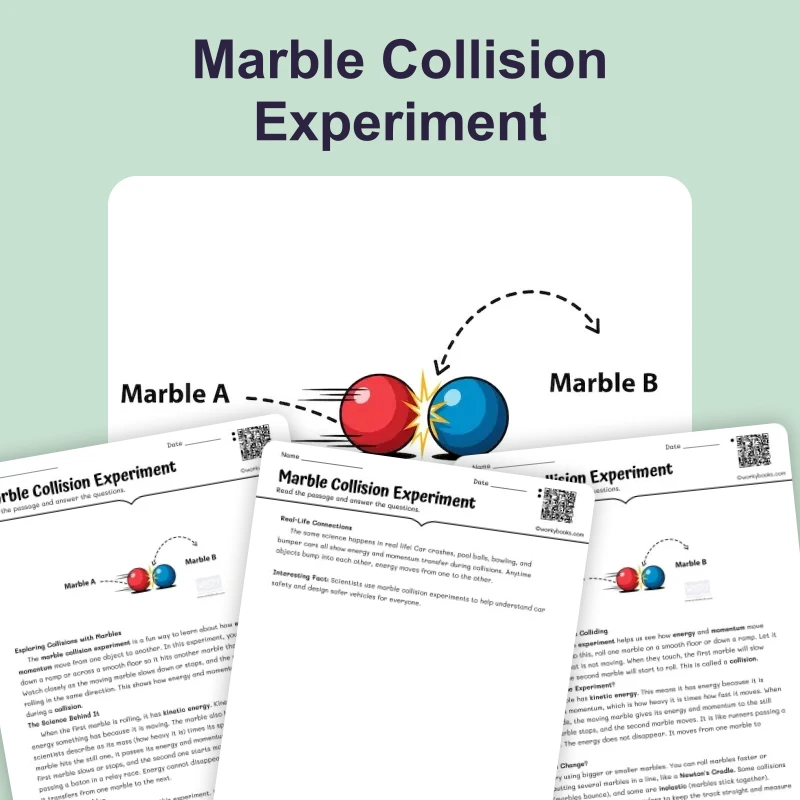 Marble Collision Experiment — ela — reading comprehension for Grade 3, Grade 4, Grade 5, Grade 6, page 1 of 4