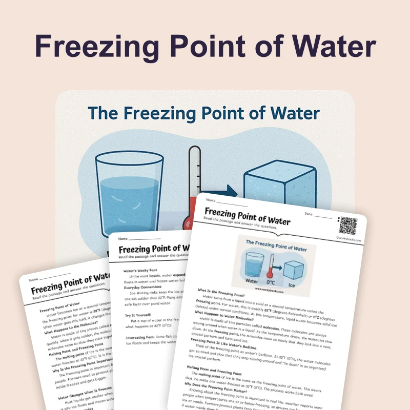 Freezing Point of Water — ela — reading comprehension for Grade 5, Grade 6, Grade 7, Grade 8, page 1 of 4