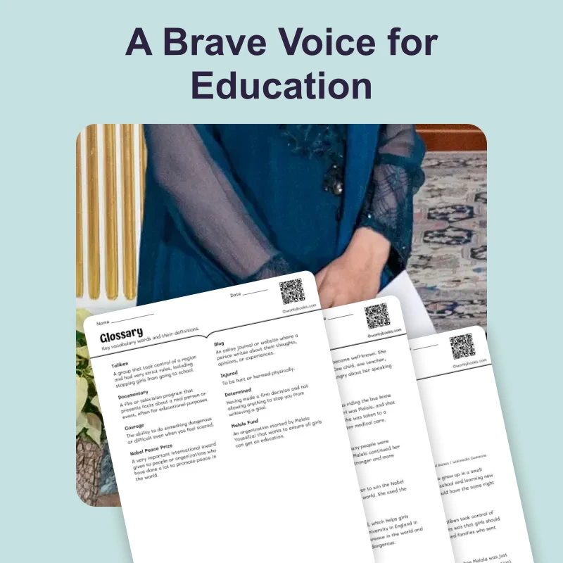Malala Yousafzai — ela — reading comprehension for Grade 5, Grade 6, Grade 7, Grade 8, page 1 of 4