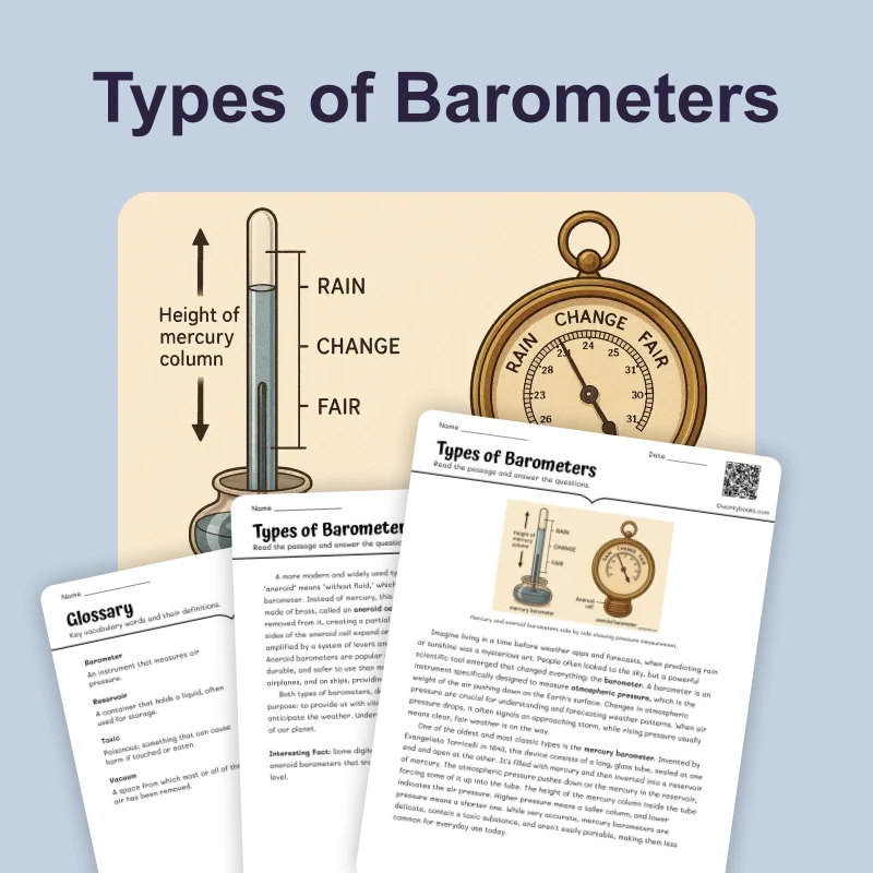 Types of Barometers — science — reading comprehension for Grade 6, page 1 of 4