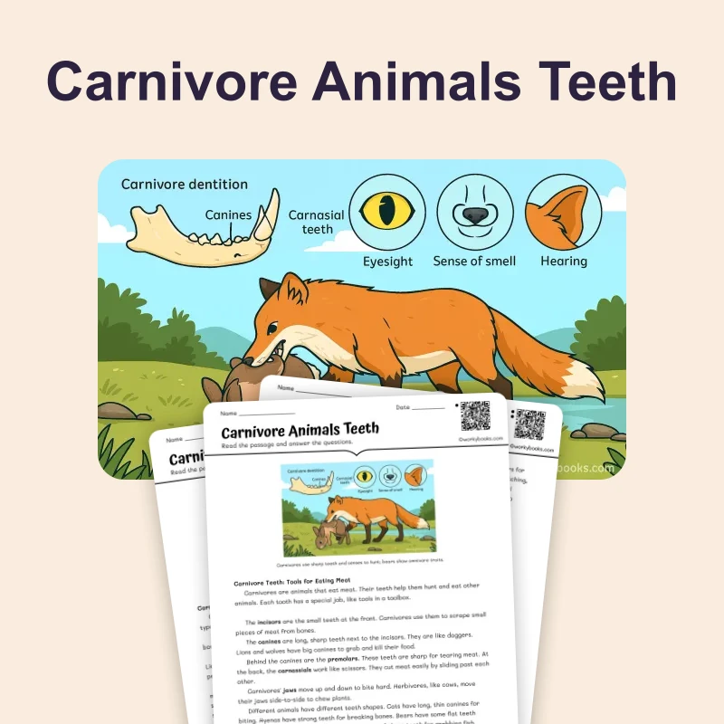 Carnivore Animals Teeth — science — reading comprehension for Grade 6, page 1 of 4
