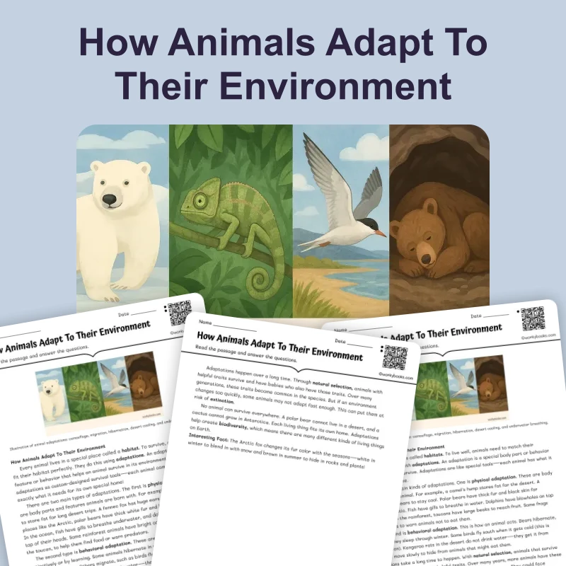 How Animals Adapt To Their Environment — science — reading comprehension for Grade 6, page 1 of 4