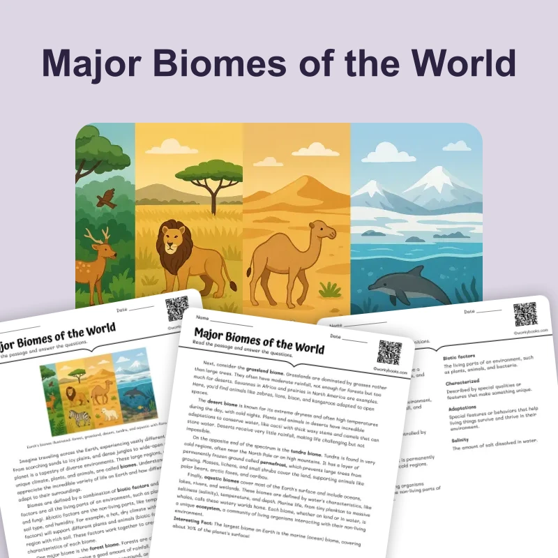 Major Biomes of the World — science — reading comprehension for Grade 6, page 1 of 4