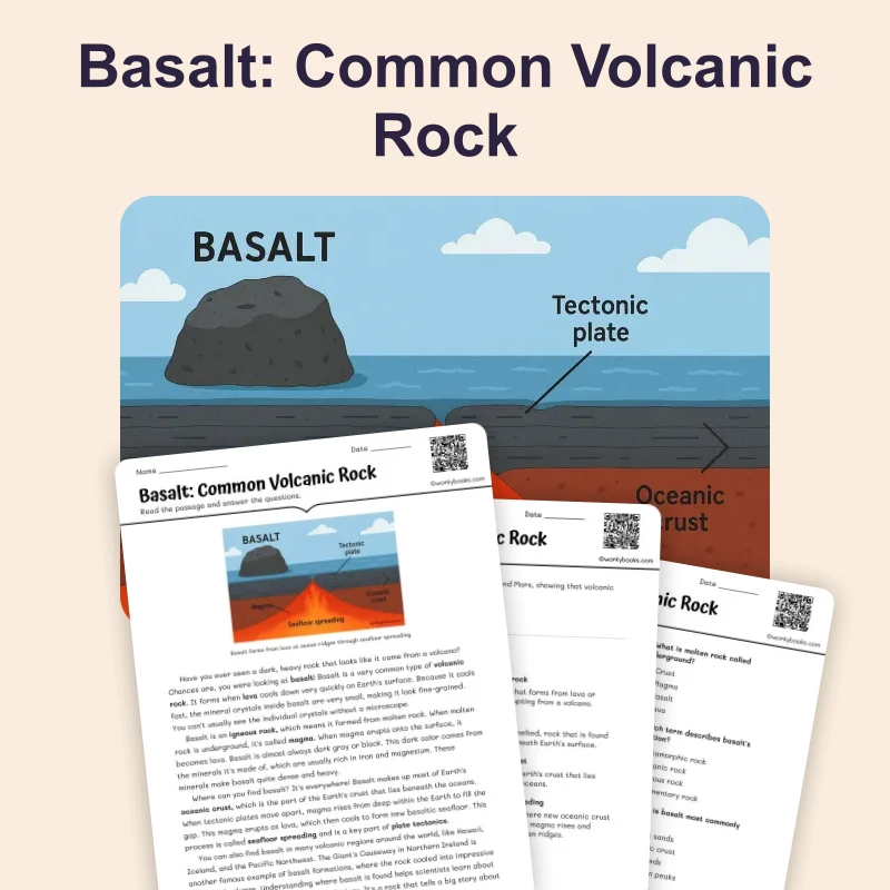 Basalt: Common Volcanic Rock — science — reading comprehension for Grade 6, page 1 of 4
