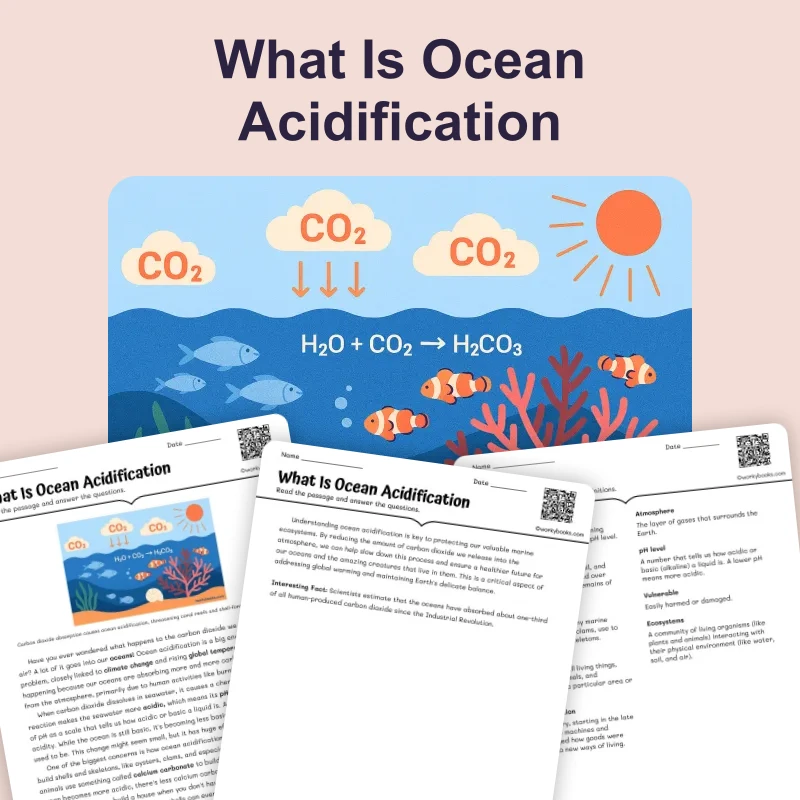 What Is Ocean Acidification — science — reading comprehension for Grade 5, Grade 6, Grade 7, Grade 8, page 1 of 4