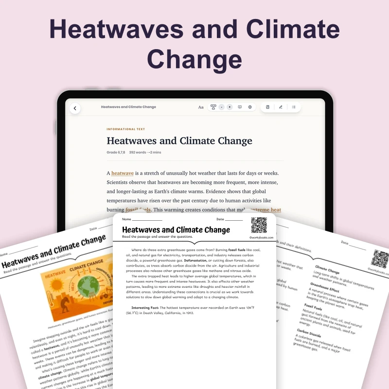 Heatwaves and Climate Change — science — reading comprehension for Grade 6, page 1 of 4
