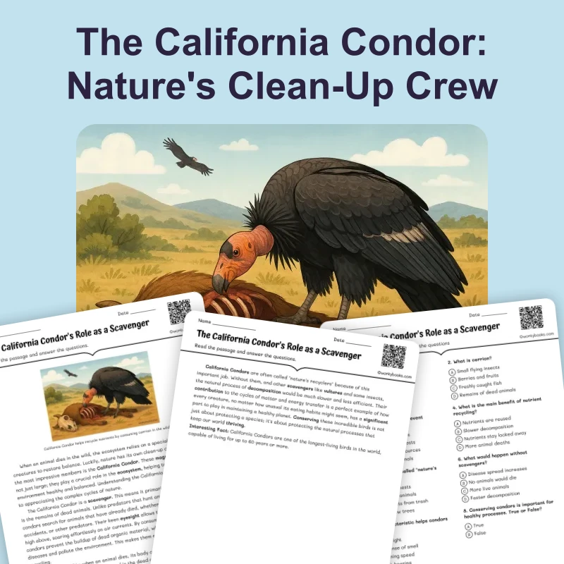 What Does a California Condor Eat — science — reading comprehension for Grade 6, page 1 of 4